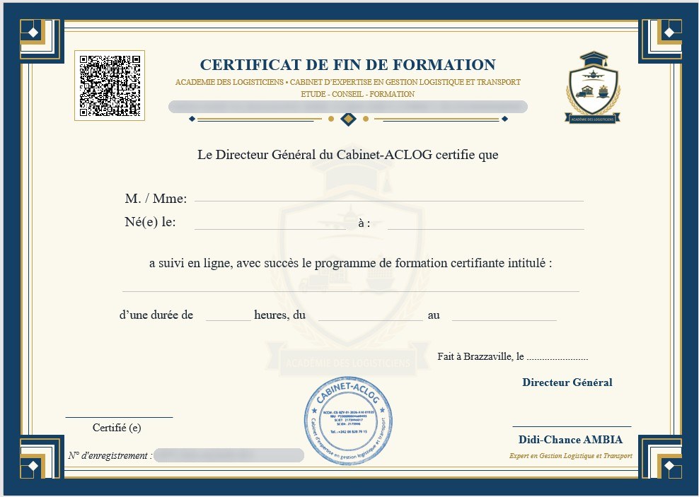 Certificat de fin de formation ACLOG